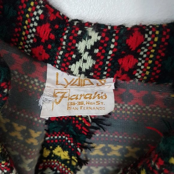 1970s Vintage Red Wool Poncho, Made in USA, Red Wool Patterned Poncho - Picture 7 of 10